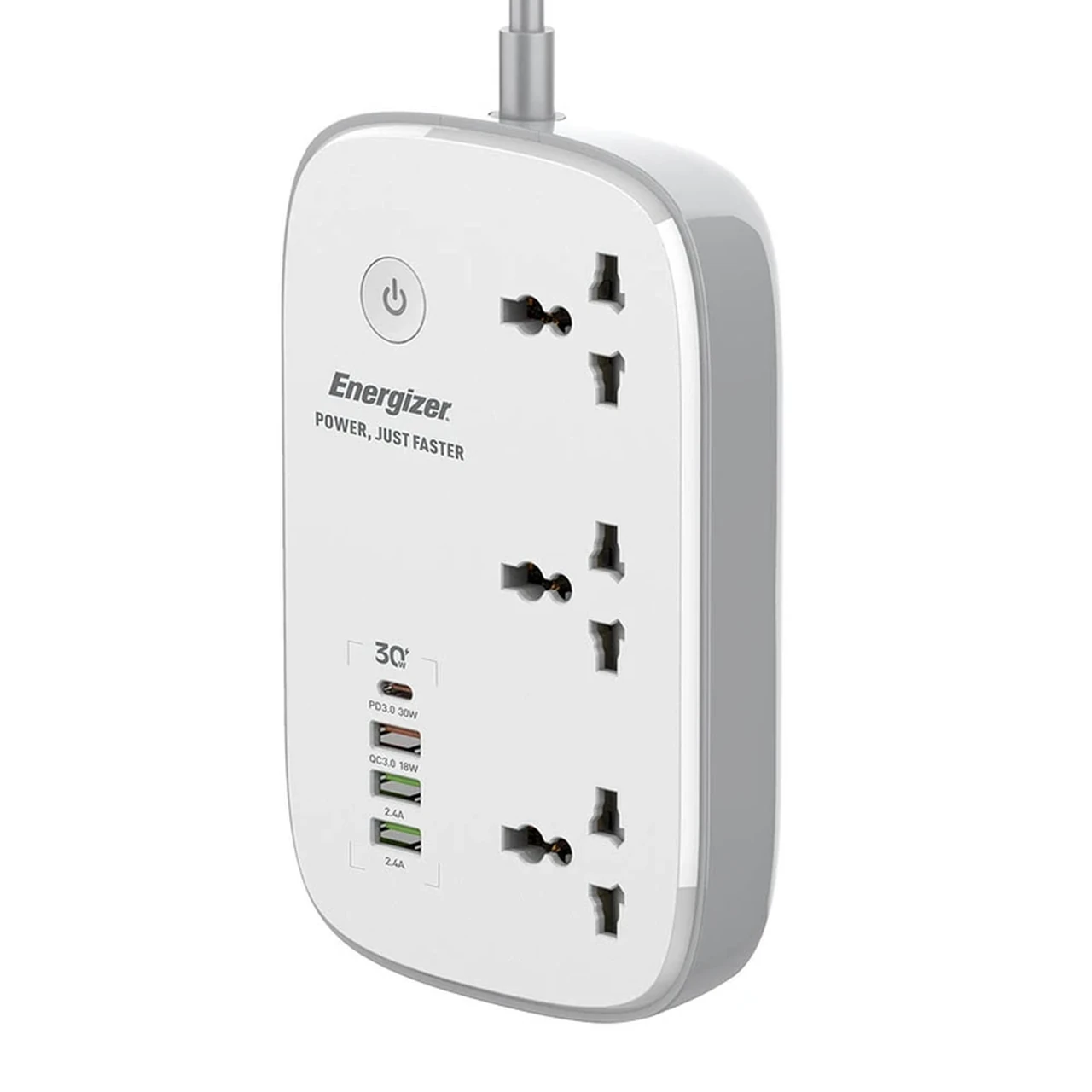 چندراهی برق 3 خانه Energizer مدل EPB2502EU 30W - سفید
